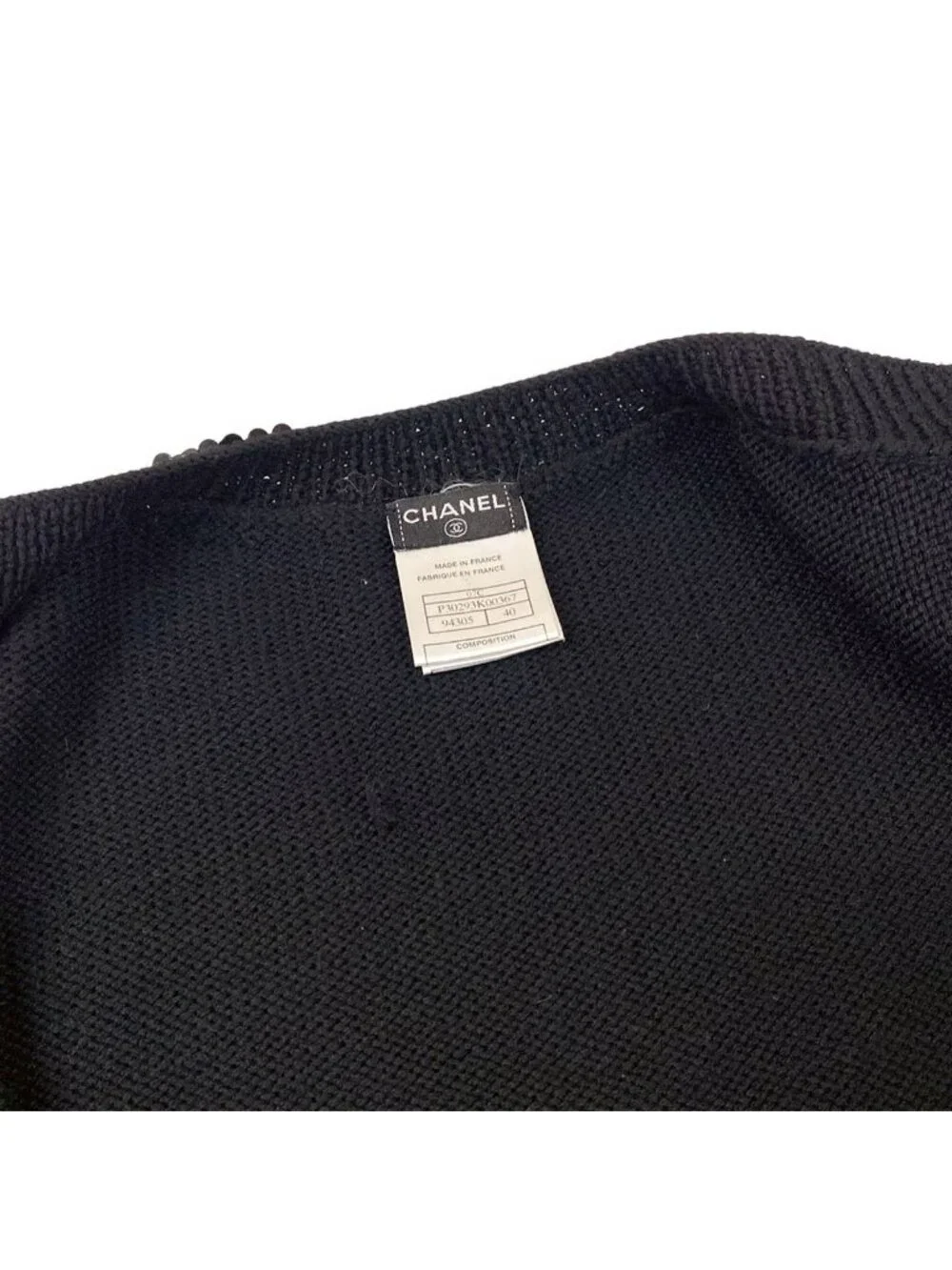 Chanel Cardigan 40 M Black Long Sleeve Sequin Wool